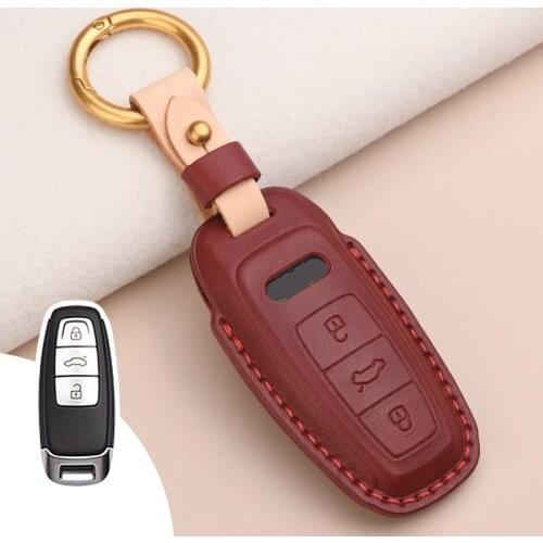 High Quality Leather Key Fob Cover Case For Audi A4L A6 A7 A5 A8 Q5 2019 2020 Key fob Smart Sport Protector Auto Accessories