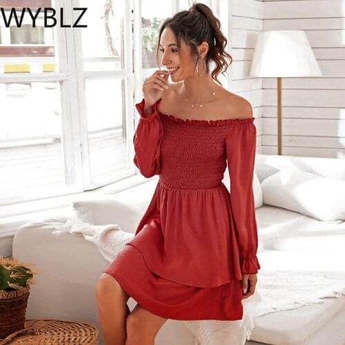 WYBLZ 2021 Summer Womens Wrap Dress Elegant Fashion Vintage Clothing Sexy Off Shoulder Short Sleeve Mini Dresses Party Vestidos