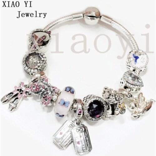 XIAOYI 2020 New 100% S925 Butterfly shoe card butterfly wings baby fashion DIY accessories charm high quality bracelet female