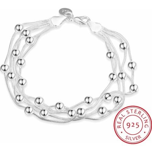 Free Shipping Silver Jewelry 925 Silver Bracelets Beads Bracelet Silver Chain Bracelets Jewelry For Women Gift