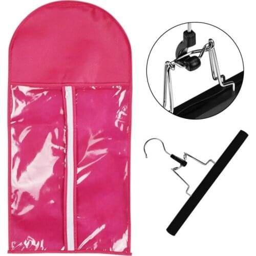 1Set Hair Extensions Wigs Storage Bag With Hanger Holder Case Dust Proof Protective Case Black Portable Wig Storage Bag Hanger