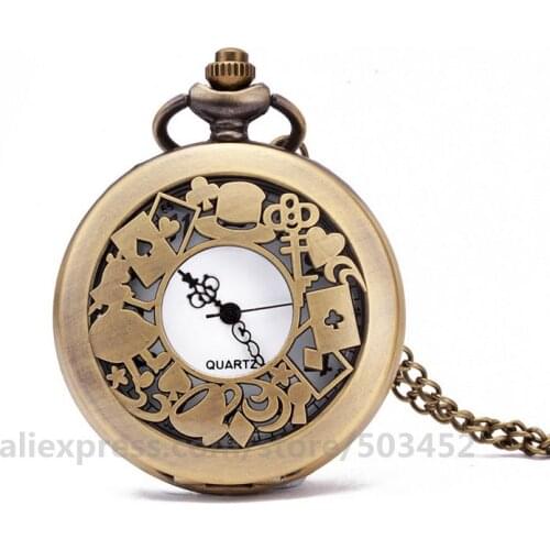 100pcs/lot Cheap Chain watches vintage new style pocket watch hollow out visible quartz pocket watch