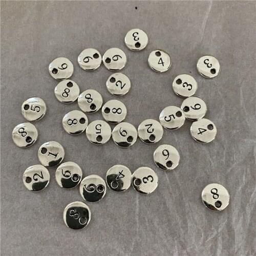 100Pcs/lot Fashion Antique Silver Round Digit Charms for Bracelet and Necklace 10MM 0-9 DIY Handmade Jewelry Charms