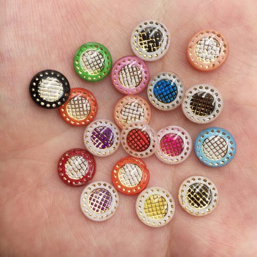 160pcs 10mm Round Resin Colorful Gold Bar Lattice Flat Back Rhinestone Appliques DIY Wedding Scrapbook Buttons F757*2