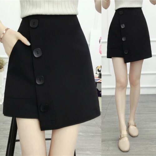2018 Womens Button Decorate Skirt Spring Summer High Waist Irregular Casual shorts Skirt