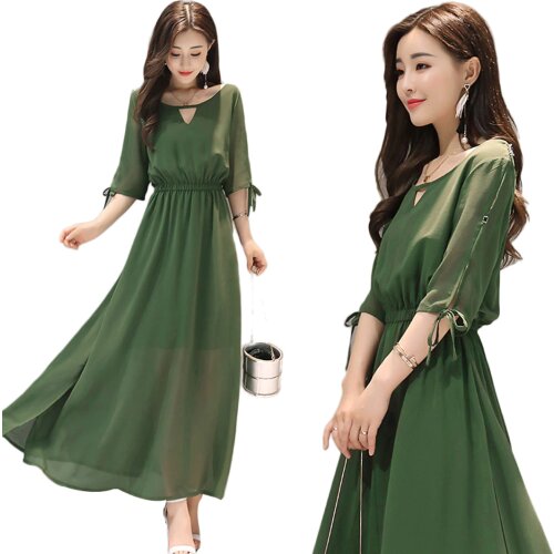 2019 Summer One-Piece Dress Kawaii Cute Dresses Side Slit Fantasy Women Solid Green Black Red Long Dress For Girls Plus Size