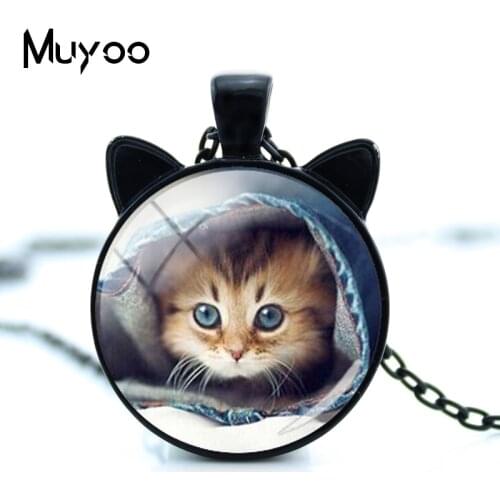 2019 New Fashion Cat Pendant Necklace Glass Vintage Black Statement Chain Cat Ears Necklace for Women Men Fashion Jewelry Gifts