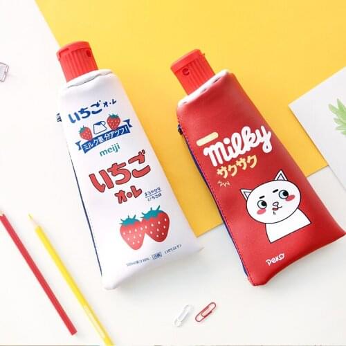 4 Colors Large Capacity Cute Pencil Case with Sharpener Kawaii Pen Bag Supplies Pencils Pouch Stationery PU Leather H6437