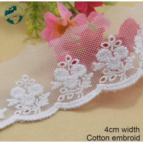 5yards 4cm white cotton embroided lace ribbon guipure trim DIY wedding Accessories dolls lace african french lace applique#3889