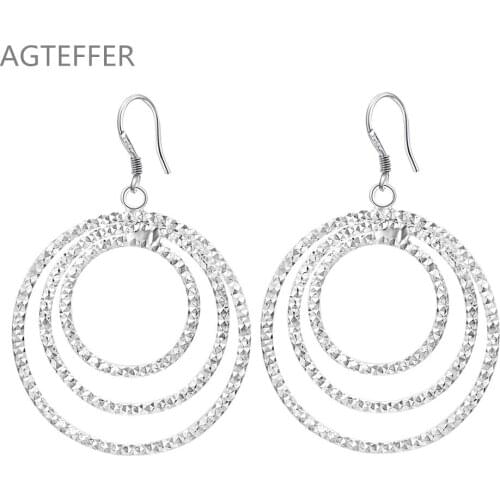 AGTEFFER 925 Sterling Silver Three Circle Pendant Earring For Women Lady Wedding Engagement Party Fashion Jewelry