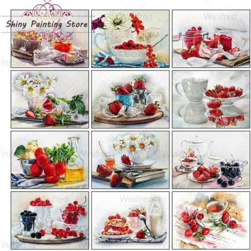 5D DIY Full Diamond Embroidery Fruit Afternoon Tea Diamond Painting Cross Stitch Kit Rhinestone Mosaic Kitchen Dining Room Decor