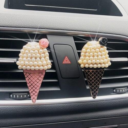 Car Decoration Ornaments Cute Ice Cream Fresh Air Auto Parts Car Perfume Spice Diffuser Car Aromatherapy Hairpin