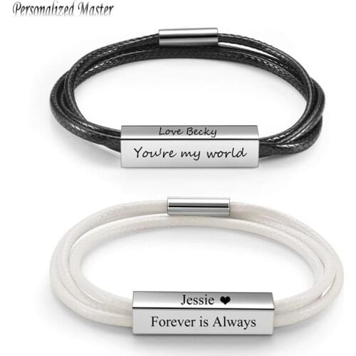 Personalized Master Stainless Steel Custom Name ID Tag Bracelet Adjustable Rope Women Bracelets for Girlfriend Valentines Gift