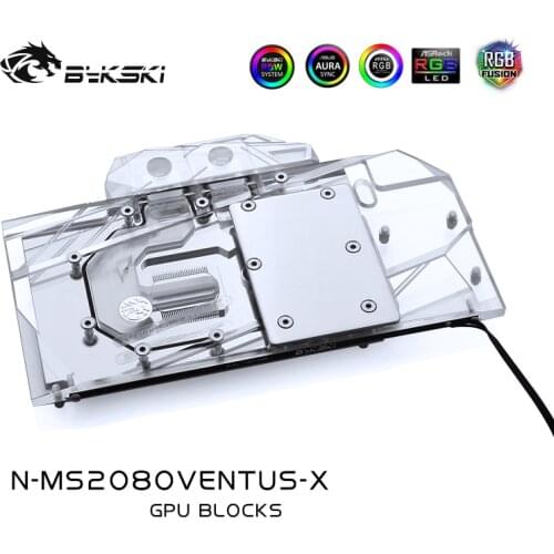 BYKSKI GPU Water Block for MSI RTX2080 VENTUS 8G V2/ RTX2070 supper 8G VENTUS / Full Cover Copper Radiator Block/ RGB Light