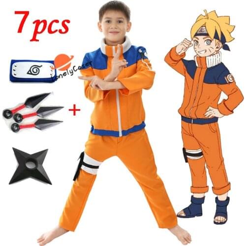 Anime Uzumaki Cosplay Costume Accessories Top+pants Bag Sword Props Halloween Party Cosplay Suit for Children Kids