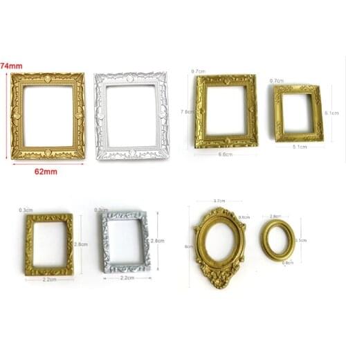 1:12 Scale Photo Frames Retro Mirror for Dollhouse Decor DIY Vintage Ornament Furniture European Style Doll House Accessories