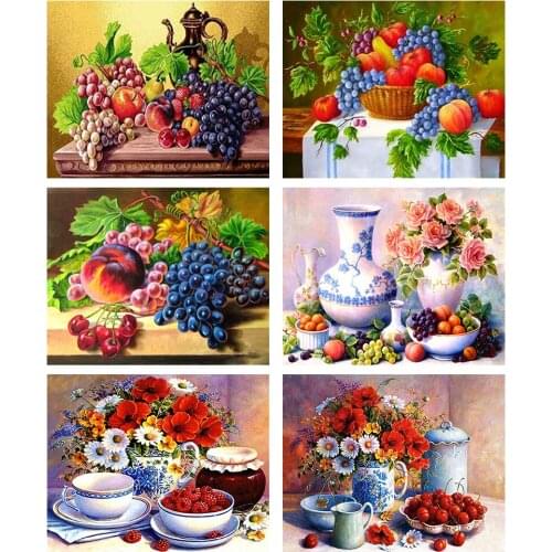 Fruit Diamond Embroidery Kitchen Wall Decor Diamond Painting Full Round Crystal Mosaic Picture of Rhinestone