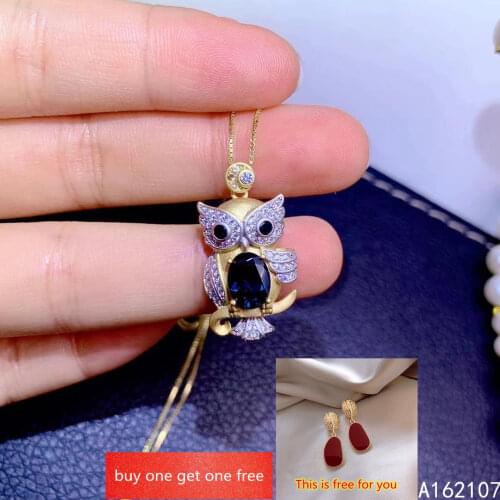 Exquisite Jewelry 925 Sterling Silver Inlaid Natural Dark Blue Topaz Girls Popular Noble Owl OL Style GEM PENDANT Necklace Supp
