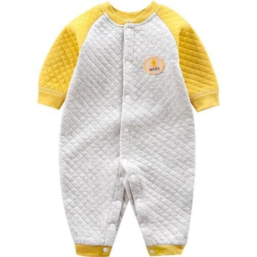 Newborn Splicing Crawling Clothes Toddler Solid Color Long Sleeve Jumpsuits Boys Bodysuits Girls One-Pieces Baby Rompers Winter