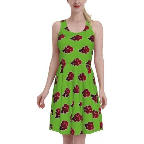 Summer 2021 Akatsuki (15) Women Dress Sexy O Neck anime cloud R340 Print Beach Dress Sleeveless Sundress Robe