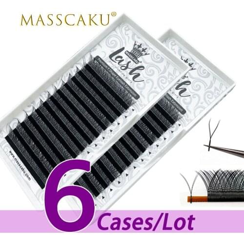 MASSCAKU 6case/lot sell 8-15mm yy shaped matte soft eyelash volume extensions cashmere mink eyelash makeup yy shape for makeup
