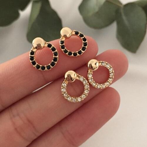Mini Gold Color Black Or Clear Stone Paving Round Circle Small Stud Earrings For Women Girl Delicate Accessorry