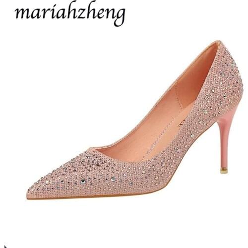 Meriahzheng 7CM Fashion Wedding Shoes High Heels High Heels High Heels Shallow Mouth Pointed Sexy Banquet Rhinestone Shoes DS