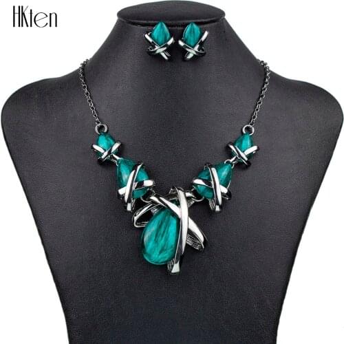 MS1504514 Fashion Brand Jewelry Sets Gunmetal Plated 4Colors Blue Necklace Set Bridal Jewelry High Quality Party Gifts