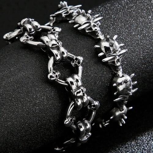 Gothic Skull Bracelets For Men Stainless Steel Punk Rock 3D Skeleton Chain Mens Bracelets For Men Biker Jewelry Dropshipping