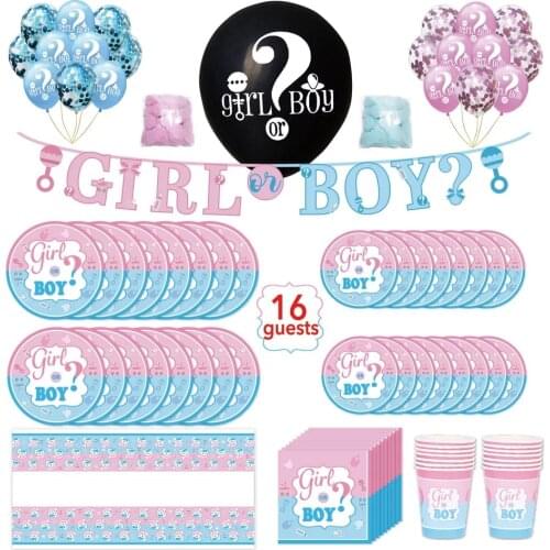 Boy Or Girl Party Supplies He Or She Gender Reveal Theme Disposable Party Plates Tableware Set Balloon Decoration Baby Shower