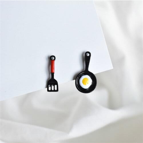 Super Cute Cartoon Earrings for women girls Asymmetric Spatula Pan Funny Stud Earrings Korean Fashion Jewelry Wholesale Gift