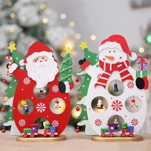 New Christmas Decorations Santa Claus Wooden Ornaments DIY Cartoon Old Man Snowman Home Desktop Decor