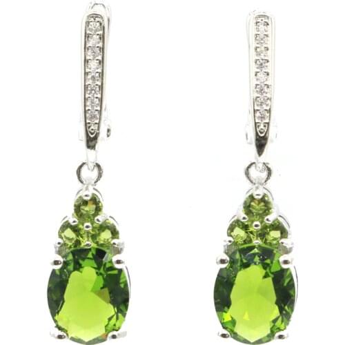 32x8mm SheCrown Lovely Cute Drop Created Violet Tanzanite Green Peridot Kunzite For Girls Daily Wear Silver Earrings Wholesale
