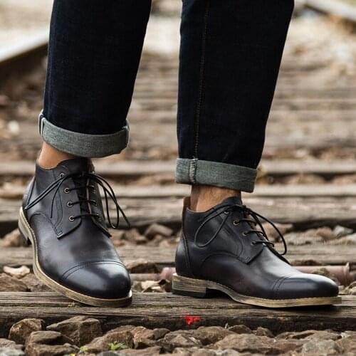 Autumn Fashion Flat Ankle Men Boots Handmade Comfortable Quality Real Cow Leather Retro-style Dress Shoes Lace Up Botas Size 44