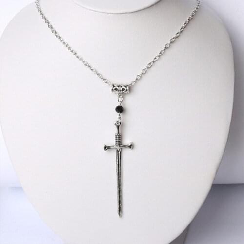 Sword and Black Crystal Necklace Gothic Pendant Bronze&Black& Silver Color Jewelry Declaration Mysterious Jewelry For Tarot Gift