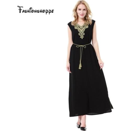 Muslim Embroidery Abaya Maxi Dress Women Jalabiya Middle East Islamic Long Robe Sleeveless Kaftan Moroccan Turkey Arab Dubai