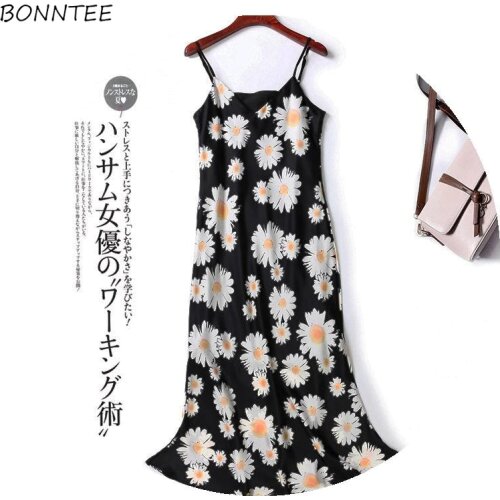 Dress Women Elegant Floral Print Summer Soft Womens Long Dresses Trendy Korean Spaghetti Strap Loose Vacation Ladies Vestidos