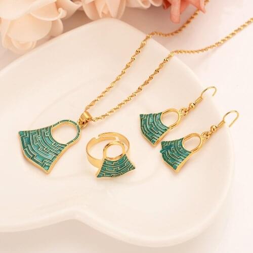 Handmade BLUM BAG Pendan Necklaces Earrings Gold Color PNG Jewellery Set Papua New Guinea Wedding party women girls gifts