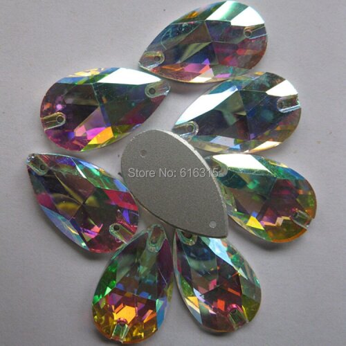 Tear drop 17*28mm 100 pcs per pack sew-on with holes flat back glass beads wholesale stock for wedding dress decoration
