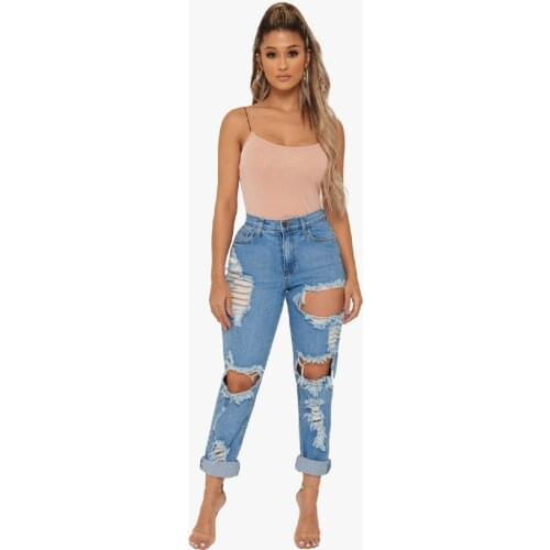 Loose plus Size Boyfriend Large Ripped Sexy High Waist Jeans for Women