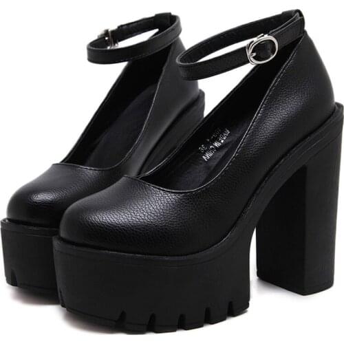 Dropshipping 2018 New Spring Autumn Casual High-heeled Shoes Sexy Ruslana Korshunova Thick Heels Platform Pumps Black White