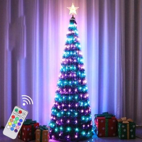 1.2m Waterproof Christmas Tree light 16 Strips Foldable LED light tree with Tree Top Star Point for Garden Christmas Decoration