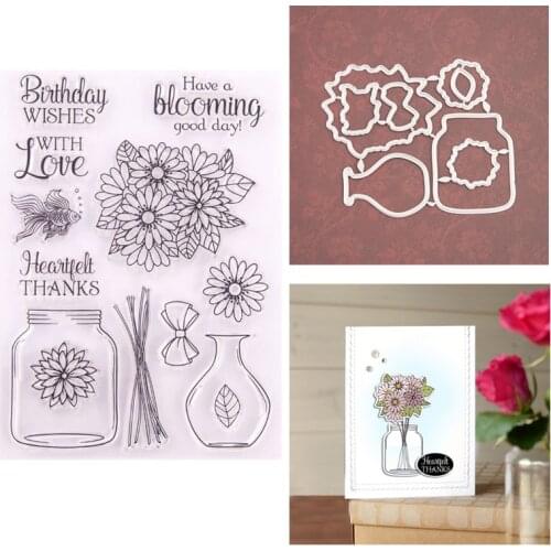 WYSE Metal Cutting Dies and Clear Stamps Flower Vase Stamp with Dies 2020 for DIY Scrapbooking Craft Paper Card Making Embossing