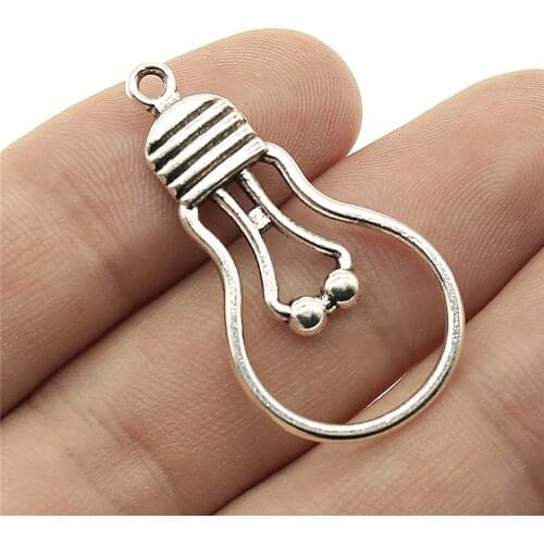 WYSIWYG 4pcs 36x19mm Retro Thread Incandescent Bulb Charm Antique Silver Color Thread Incandescent Bulb Charms Charm Light Bulb