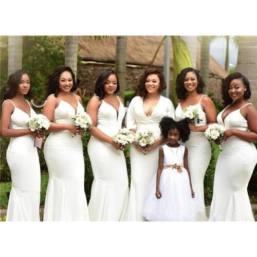 Spaghetti African Bridesmaid Dresses Deep V Neck Wedding Party Dress Customize Color Prom Dresses 2020 Vestido De Festa Longo