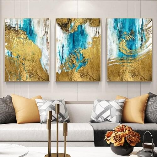 Golden Canvas Poster No Frame Abstract Blue Wall Art Modern Wall Picture for Living Room Home Decor Canvas Painting Poster