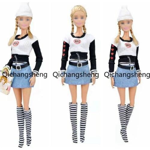 11.5" Fashion Shirt & Jeans Skirt & Hat & Socks & Handbag Outfits Set For Barbie Doll Clothes Toys 1/6 BJD Dollhouse Accessories