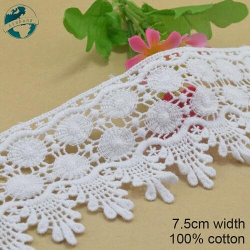 3yards 7.5cm white 100% cotton embroidery lace french lace ribbon fabric guipure diy trims wedding lace sewing Accessories#4066
