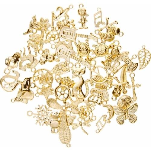 50pcs/Set Vintage Mixed Styles Charms Antique Metal Charms Alloy Trendy Pendant Mixed Charms #240209