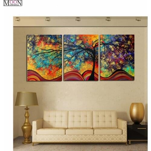 5D DIY Diamond Painting Cross Stitch 3Pcs/Set Rich Trees Triptych Diamond Embroidery Square Full Drill Diamond Mosaic Decoration